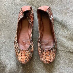 Tory Burch Eddie Watersnake Python Leather Flats